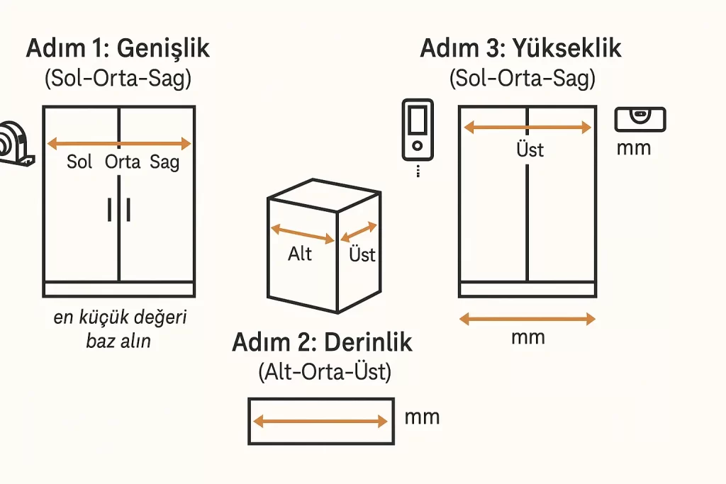 gardırop ölçü adımları genişlik derinlik yükseklik